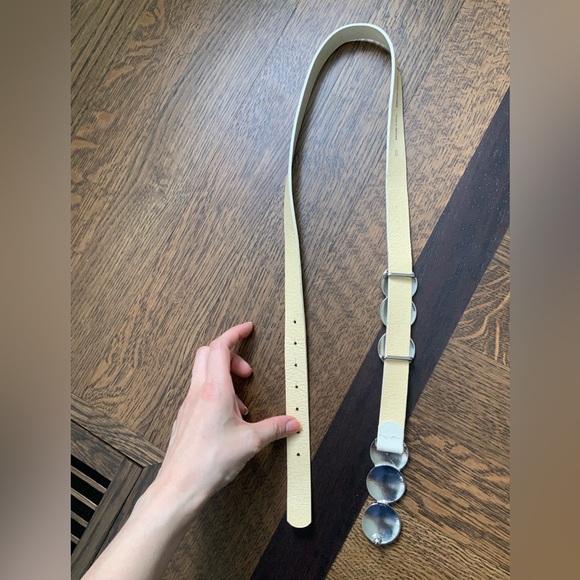 DOROTHEE SCHUMACHER FARFETCH Pebbled Cream Leather Brown Metal Disc Belt Size 85 - Picture 16 of 16